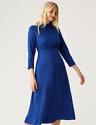 Satin Round Neck Midi Tea Dress