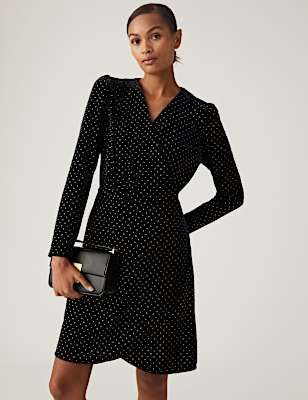 Velvet Studded Knee Length Wrap Dress