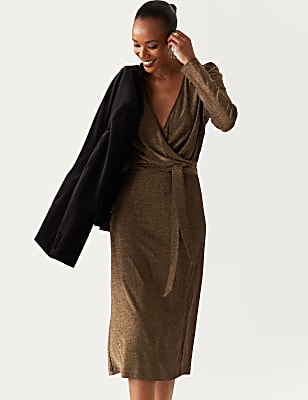 V-Neck Midi Wrap Dress