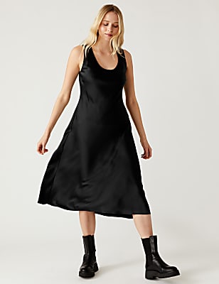 Satin Round Neck Midi Slip Dress