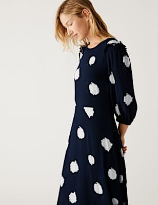 Spot Print Round Neck Midaxi Tea Dress