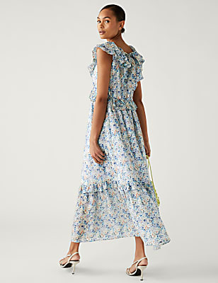 Floral V-Neck Midaxi Tiered Dress