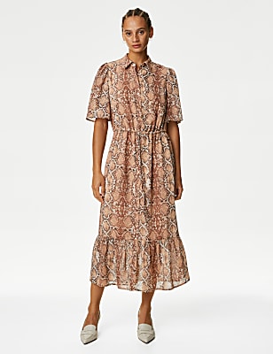 Snake Print Midi Shirt Dress