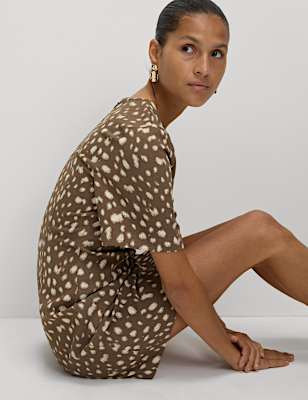 Animal Print Round Neck Mini Shift Dress
