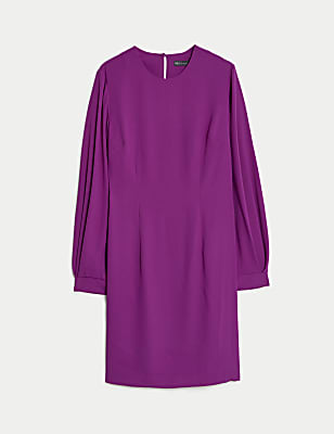 Round Neck Blouson Sleeve Mini Shift Dress