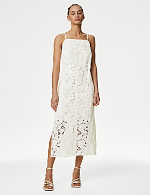 Cotton Rich Embroidered Square Neck Dress