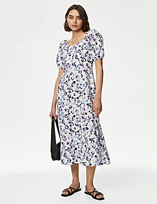 Linen Rich Square Neck Midaxi Day Dress