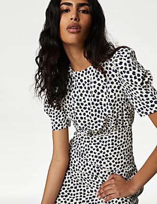 Printed Puff Sleeve Midaxi Tea Dress