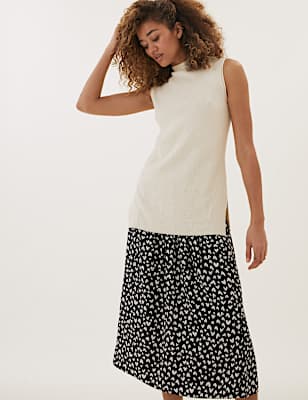 Heart Print Midaxi A-Line Skirt