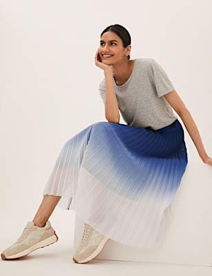 Ombre Pleated Midaxi Skirt