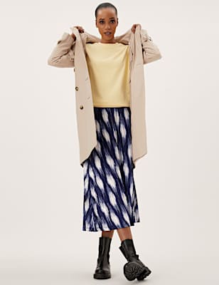 Jersey Printed Pleated Midaxi Skirt
