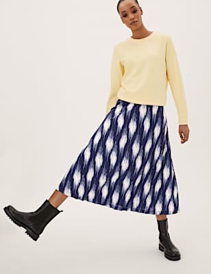 Jersey Printed Pleated Midaxi Skirt