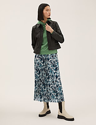 Animal Print Pleated Midaxi Skirt