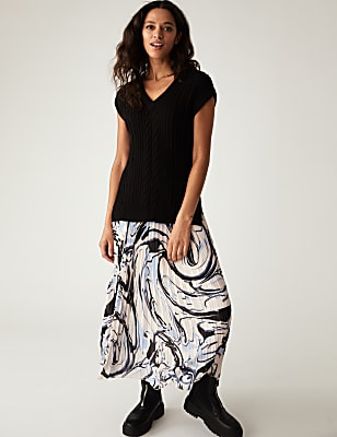 Marble Print Pleated Midaxi Skirt