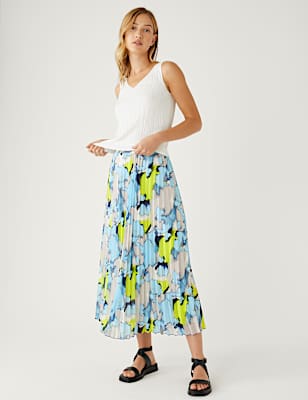 Printed Pleated Midaxi Skirt