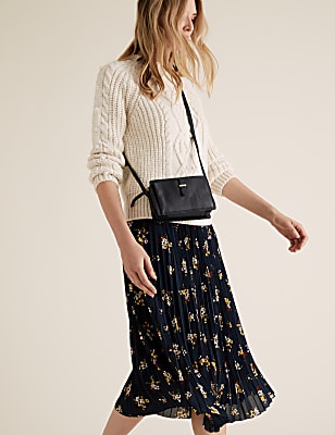 Floral Pleated Midi Skirt