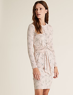 Printed Tie Front Mini Bodycon Dress