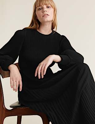 Plisse Belted Midaxi Waisted Dress