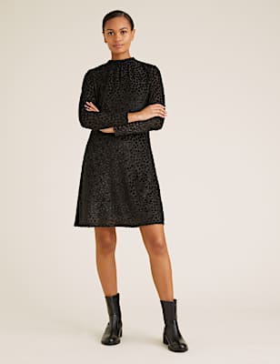 Velvet Polka Dot High Neck Swing Dress