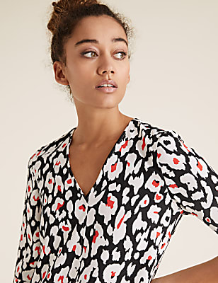 Crepe Animal Print V-Neck Shift Dress