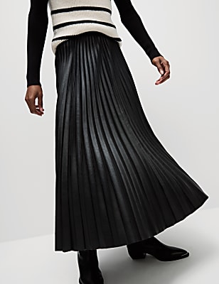 Leather Look Pleated Maxi Skirt