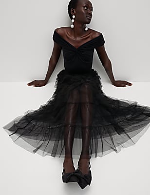 Tulle Midaxi Tiered Skirt