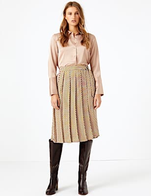 Geometric Print Pleated Wrap Midi Skirt