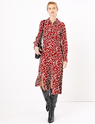 Swirl Print Midi Shirt Dress