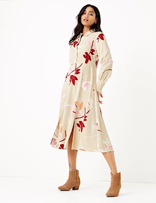 Floral Print Midi Shirt Dress