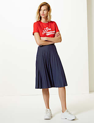 Jersey Pleated Midi Skirt
