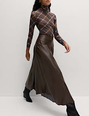 Leather Look Panelled Midaxi Skirt