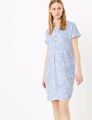 Satin Crepe Printed V-Neck Shift Dress