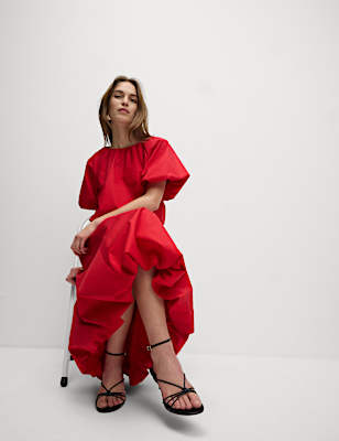 Pure Cotton Bubble Hem Midi Skirt