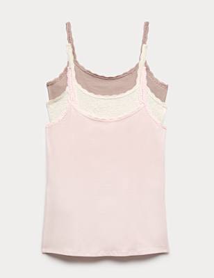 3pk Cotton Rich Lace Trim Vests
