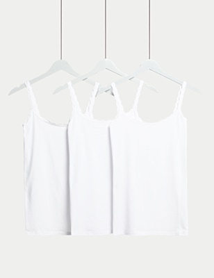 3pk Cotton Rich Lace Trim Vests