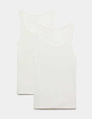 2 Pack Thermal Pointelle Built Up Shoulder Vest