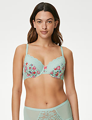 Printed Lace Trim Wired Full Cup Bra