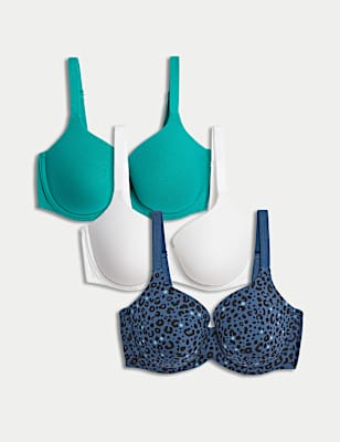 3 Pack Cotton Rich Wired T-Shirt Bras A-E