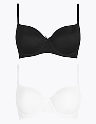 2 Pack Underwired T-Shirt Balcony Bras A-DD