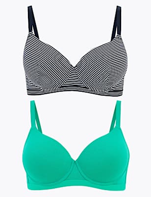 2pk Striped Padded T-Shirt Bras A-E