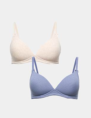 2 Pack Rib Non Wired Plunge Bras (A-E)