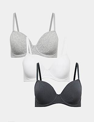3 Pack Cotton Rich Wired Full Cup Bras A-E