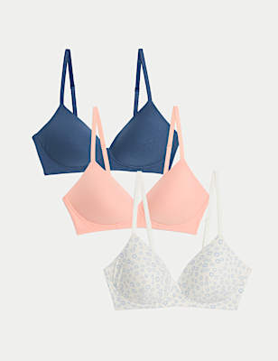3pk Cotton Non Wired Full Cup T-Shirt Bra A-E