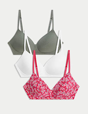 3pk Cotton Rich Non Wired T-Shirt Bras (A-E)
