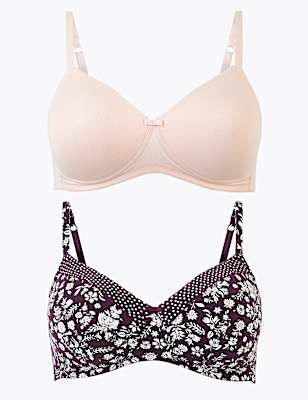 2 Pack Printed Full Cup Bras A-DD