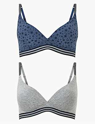 2 Pack Printed Marl Full Cup Plunge Bra A-DD