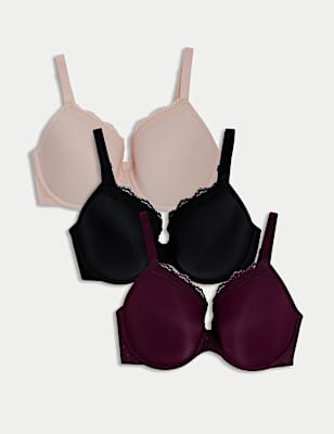 3pk Padded Wired Plunge Bras F-H