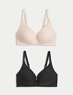 2 Pack Cotton Plain Sweetheart Neck Bra