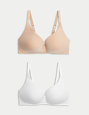 2 Pack Cotton Plain Sweetheart Neck Bra