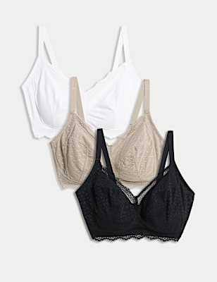 3pk Lace Trim Non Wired Bralettes F-H